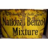 An enamel advertising sign, National Benzol Mixture, 100 cm wide, and another BP Commercial, 92 cm