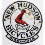 A circular enamel advertising sign, New Hudson Bicycles Birmingham, 50 cm diameter See