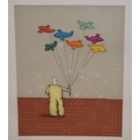 A Gerhard Gepp limited edition print, balloons, signed in pencil, 268/350, four watercolours,