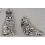 A novelty silver miniature cat, seated, 2.5 cm high, and another, 4 cm high (2) Modern