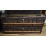 A pair of late 19th/early 20th century travelling trunks, with wooden battens, 115 cm wide (2)