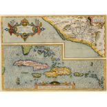 Spanish Americas. An Abraham Ortelius coloured map, Hispaniolae, Cubae, Aliarumque Insularum