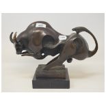 Milo, Abstract Cubist Bull, bronze, signed, on a marble base, 24.5 cm high See illustration