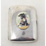 A silver cigarette case, Birmingham 1905, later applied a Suffragette cat plaque