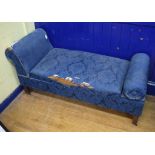 A daybed, with blue upholstery, on square legs, 145 cm wide