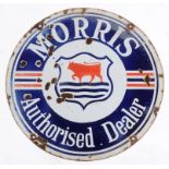 A circular double sided enamel advertising sign, Morris Authorised Dealer, 72 cm diameter See