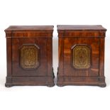 A pair of cabinets, of inverted breakfront form, veneered in rosewood, each door inset a Boulle