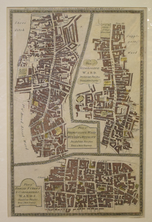 Four Ward Plans, including Aldersgate/Bishopsgate/Bread Street & Cordwainers, all mounted, 34 x 22