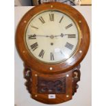 A drop dial wall clock, in a walnut case, 58 cm high, and an oak barometer/thermometer, dial