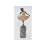 A painted bronze figure, of a dancing girl, on a marble base, 32 cm high Modern