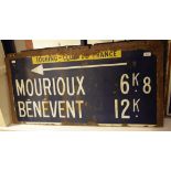 An enamel information road sign, Touring-Club De France Mourioux 6K8 Bénévent 12K, 105 cm wide