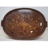 A 19th century Dutch walnut oval tray, with floral marquetry inlaid decoration, 62 cm wide