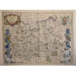 Surrey. A Willem Blaeu coloured map, Surria Vernacule Surrey, mounted, 40 x 52 cm Folded