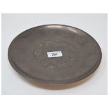 A Japanese bronze plate, with applied and engraved decoration, 24 cm diameter