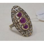 A 9ct gold, ruby and diamond panel ring, approx. ring size O Modern