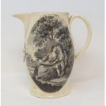 A 19th century Leeds creamware jug, named in MISS MARY HARRY, with transfer printed and gilt