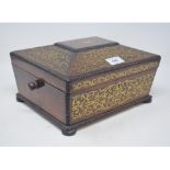 A rosewood sewing box, with brass inlay, 28 cm wide Missing one loop handle Report by NG All brass
