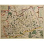 Surrey. A William Kip tinted map, Surrey Olim Sedes Regnorum, plate no. 9, mounted, 29.5 x 38 cm