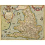 England and Wales. From Ortelius' Theatrum Orbis Terrarum, Angliae regni Florentissimi Nova