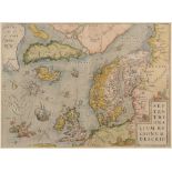 Northern Europe. An Abraham Ortelius coloured map, Septentrionalium Regionum Descrip, Pigmys live in