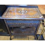 A Syrian table, inlaid with mother of pearl, with folding out flaps, 75 cm wide Report by RB Some