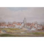 John Lynch, Finchingfield Village, watercolour, initialled, label verso, 34.5 x 50 cm, other