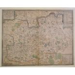 Surrey. A tinted map, Surriae Comitatus Continens In Seoppida Mercatoria VII Centre fold, paper