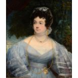 English school, mid 19th century, a half length bust portrait of a lady, wearing a pearl necklace,