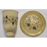 An Agra pietra dura goblet, decorated flowers and foliage, 13.5 cm high, and a similar dish, 15.5 cm