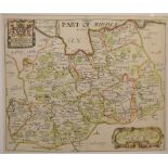 Surrey. A Richard Blome coloured map, A Mapp of Surrey, with it's Hundreds, mounted, 26.5 x 32 cm