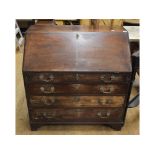 A mahogany bureau, the fall front above four long drawers, 100 cm wide