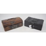 A dome topped embossed leather covered box, 18.5 cm wide, and a tooled leather covered rectangular