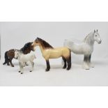 A Beswick Highland Pony, dunn, 1644, a Shetland Pony, Woolly Shetland Mare, brown, 1033, a Shire