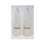 A pair of marble obelisks, covered with mother of pearl, 54 cm high (2)