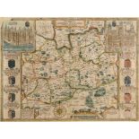 Surrey. A John Speed coloured map, Surrey Described And Divided Into Hundreds, with vignettes of