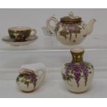 A Japanese Satsuma miniature vase, decorated flowers and foliage, 6 cm high, similar teapot and