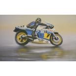 An A W Graham coloured print, Barry Sheen aboard his Heron Suzuki No. 7, and two other similar