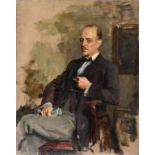 English school, early 20th century, a portrait of a seated gentleman wearing a bow tie, oil on
