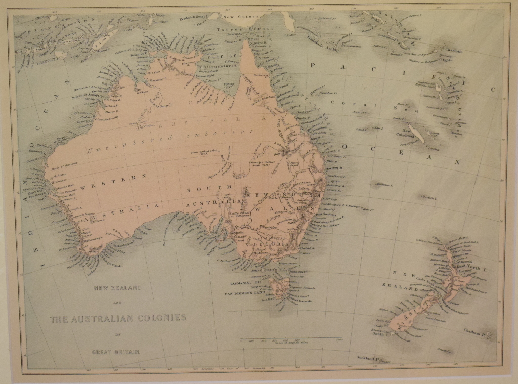 Australia. A coloured map, New Zealand and The Australian Colonies of Great Britain, mounted, 24 x