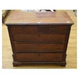 A 19th century mahogany chest, of two short and three long drawers, on bracket feet, lacking