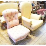 A Victorian upholstered nursing chair, on turned front legs, and another chair (2)