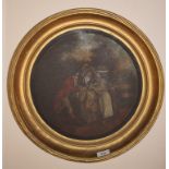Manner of George Morland, Bad News, painted on metal, 33.5 cm diameter