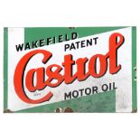 An enamel advertising sign, Castrol Wakefield Patent Motor Oil, 76 cm wide See illustration Minor