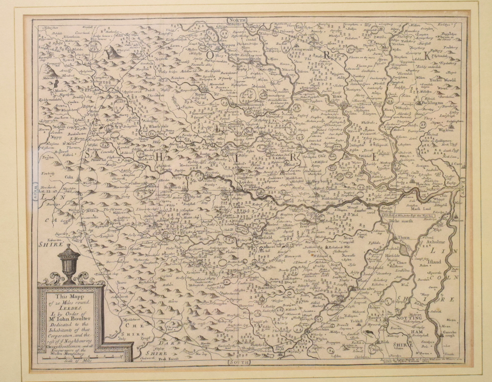 Yorkshire. A Mapp of 20 Miles round Leedes by Order of Mr John Boulter, 31 x 39 cm