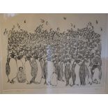 A John Daffern copper plate etching and engraving, Emperor Penguins-Huddling, 9/50, signed and dated