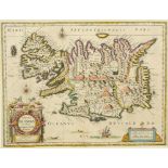 Iceland. A Blaeu tinted map, Tabula Islandiae Auctore Georgio Carolo Flandro, 39 x 51 cm See