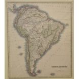 South America. A coloured map, mounted, 38 x 32.5 cm, a coloured map, Central America and the West