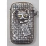 A novelty silver vesta case, in the form of a cat in a basket, Ready For A Scratch Report by NG This
