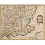 South East England. A Henrici Hondy tinted map, Warwicum, Northamtonia, Huntingdonia, Canrabrigia,