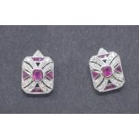 A pair of Art Deco style 9ct gold, ruby and diamond stud earrings Modern